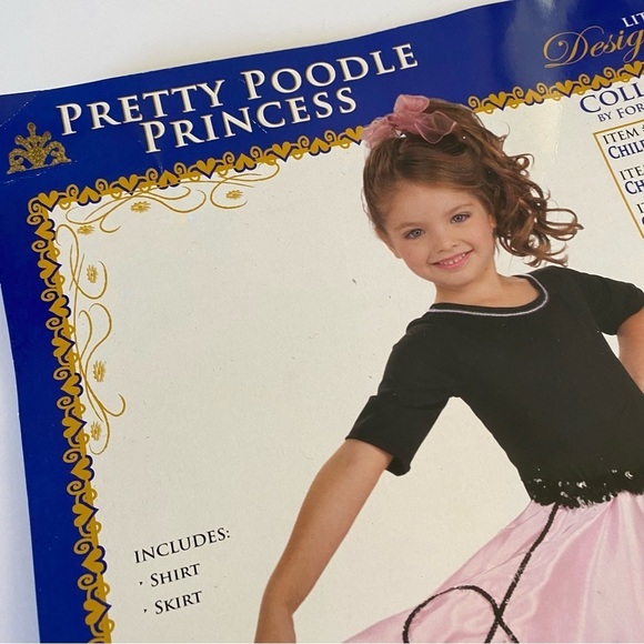 New! 50s POODLE SKIRT Kids Costume Black Embellished Top & Pink Skirt L 12-14 - Picture 10 of 11